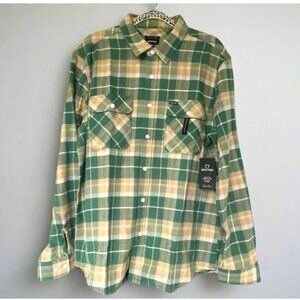 Brixton Bowery Flannel Shirt Mens Extra Large Green Plaid Button Down Gorpcore